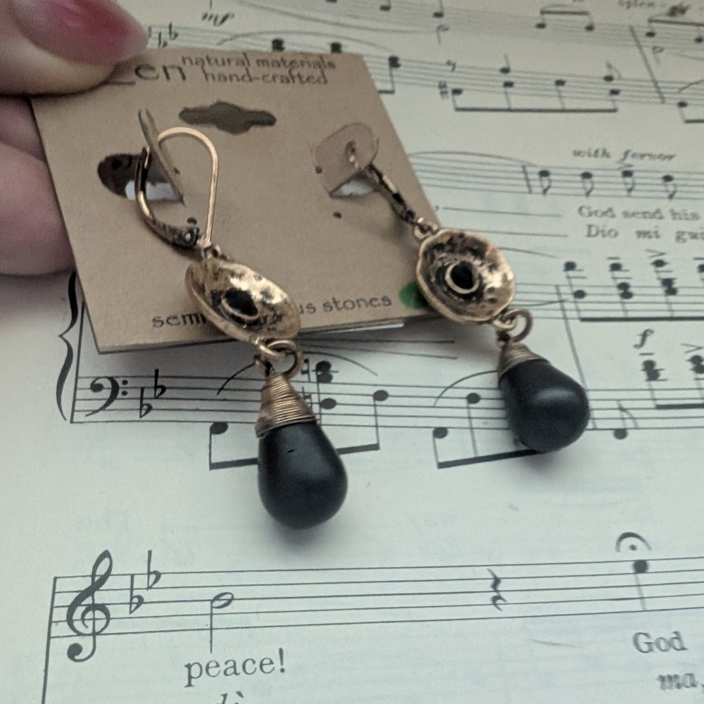 Gold and Black Drop Earrings - Picture 3 of 8
